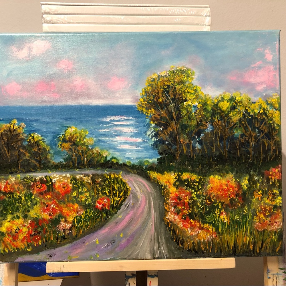 New Road to the sea Oil Panting by me Size 16x20 inches